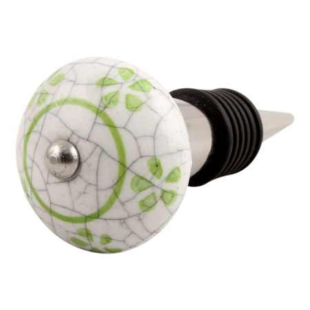 Pea Green Floral Crackle Ceramic Wine Stopper 